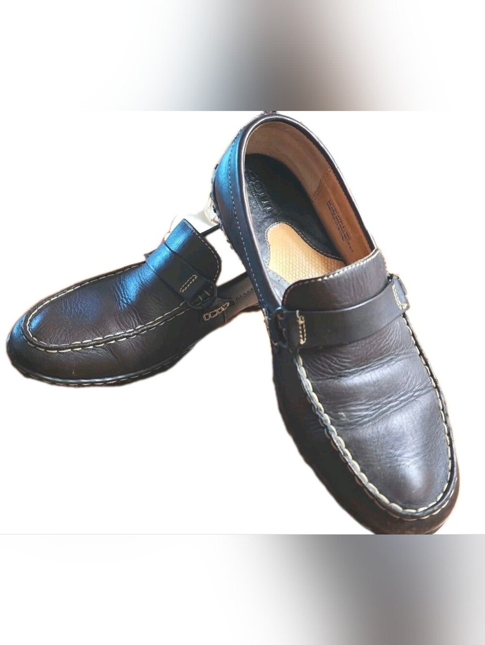 Born Mens 10 Brown Leather Driving Loafers Marcel Moc Toe Opanka EUC - Picture 2 of 4